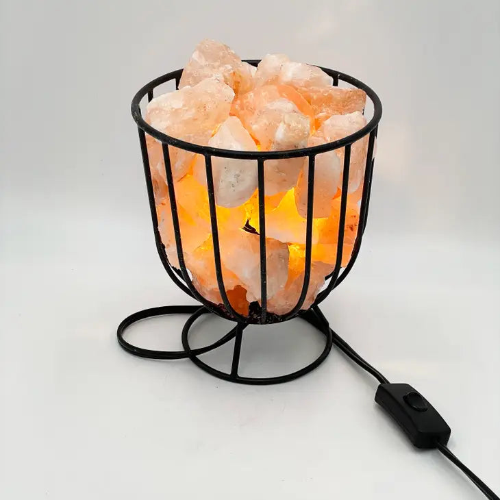 Natural Salt Crystal Lamp - Metal Basket with round base