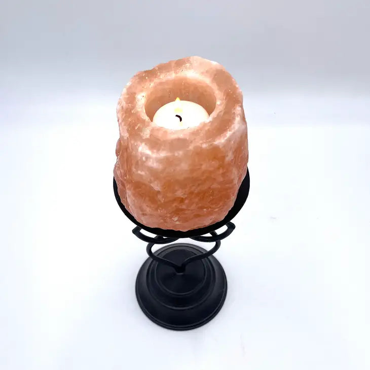 Natural Salt Votive Candle Holder with Woman Stand