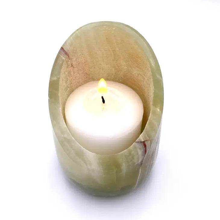 Slanted TeaLight Candle Holder in Marble and Onyx - 2" x 2"