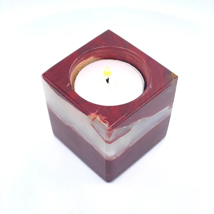 Cube TeaLight Candle Holder in Marble and Onyx