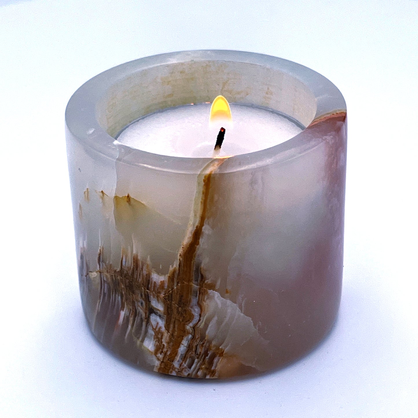 2" Cylindrical Tea-light in Marble and Onyx