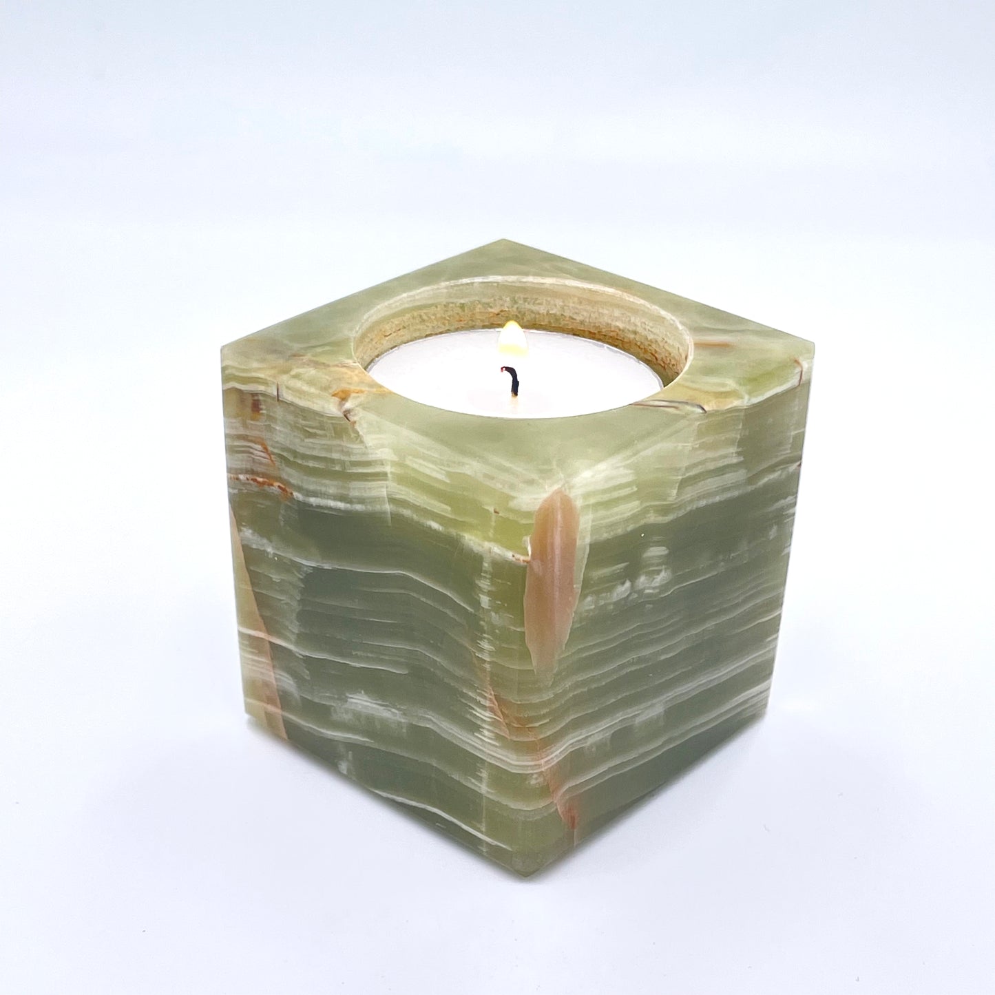 Cube TeaLight Candle Holder in Marble and Onyx
