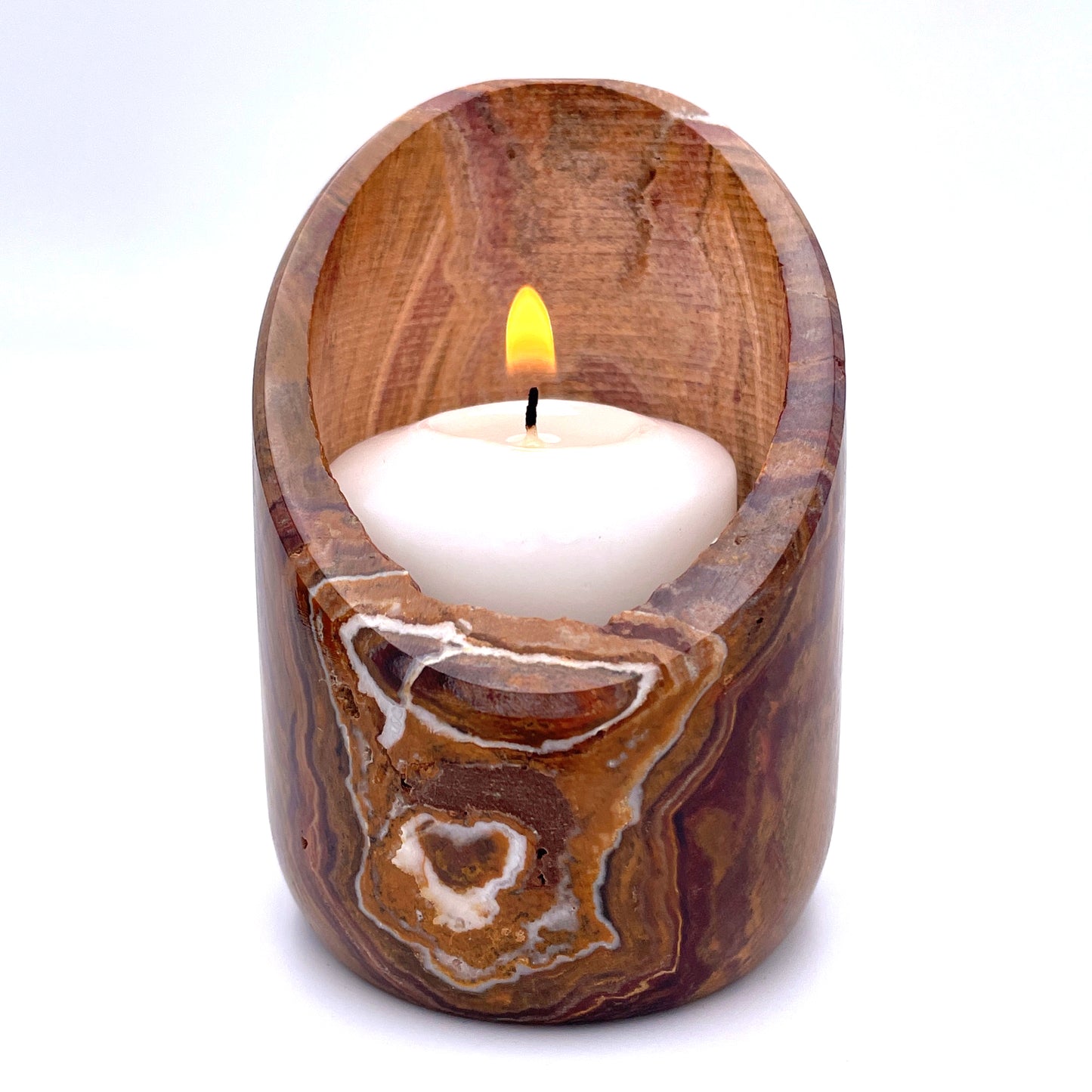 Slanted TeaLight Candle Holder in Marble and Onyx - 2" x 2"