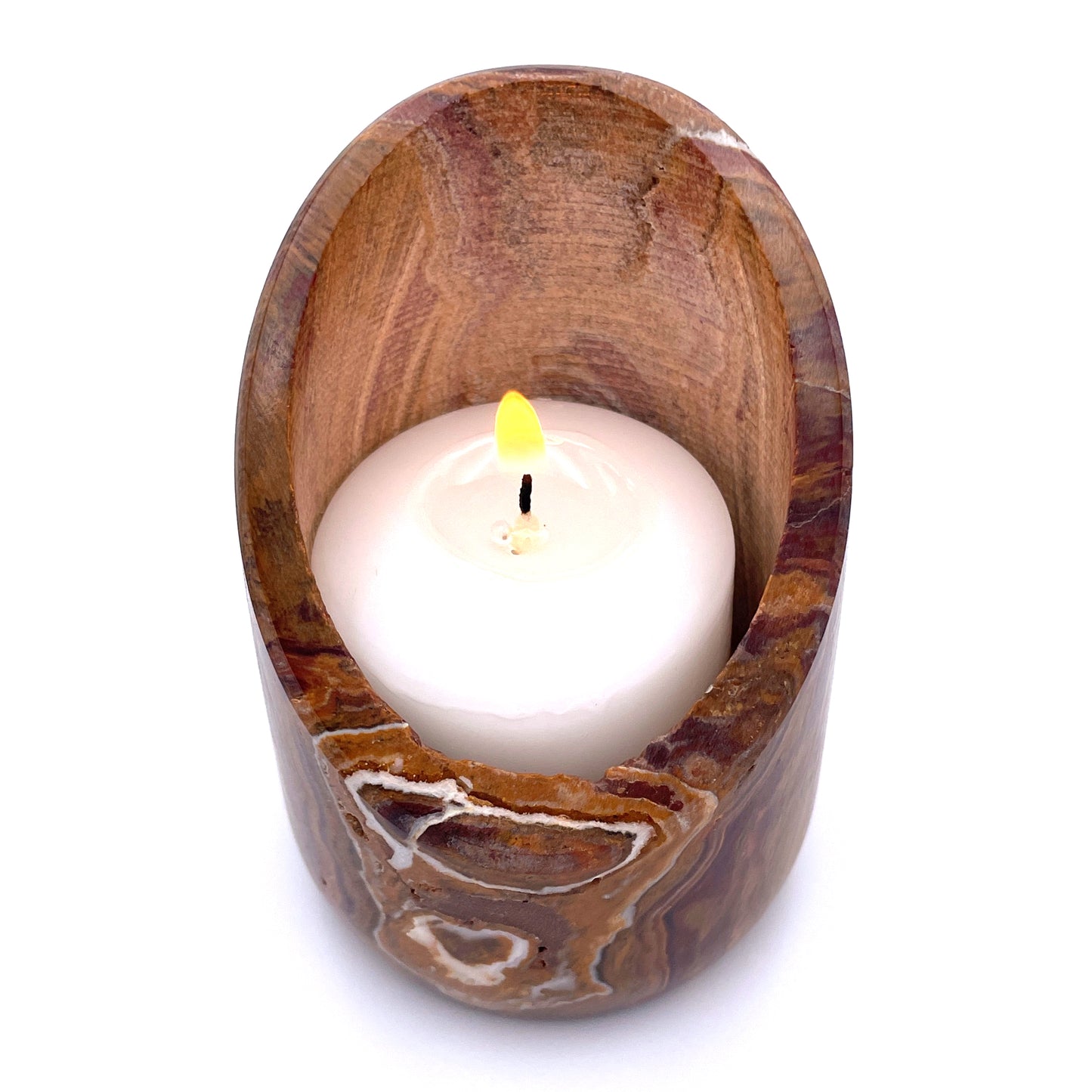Slanted TeaLight Candle Holder in Marble and Onyx - 2" x 2"