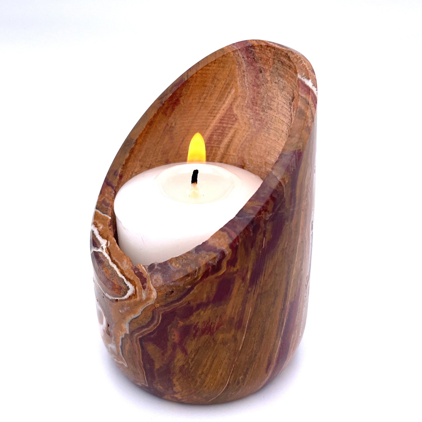 Slanted TeaLight Candle Holder in Marble and Onyx - 2" x 2"