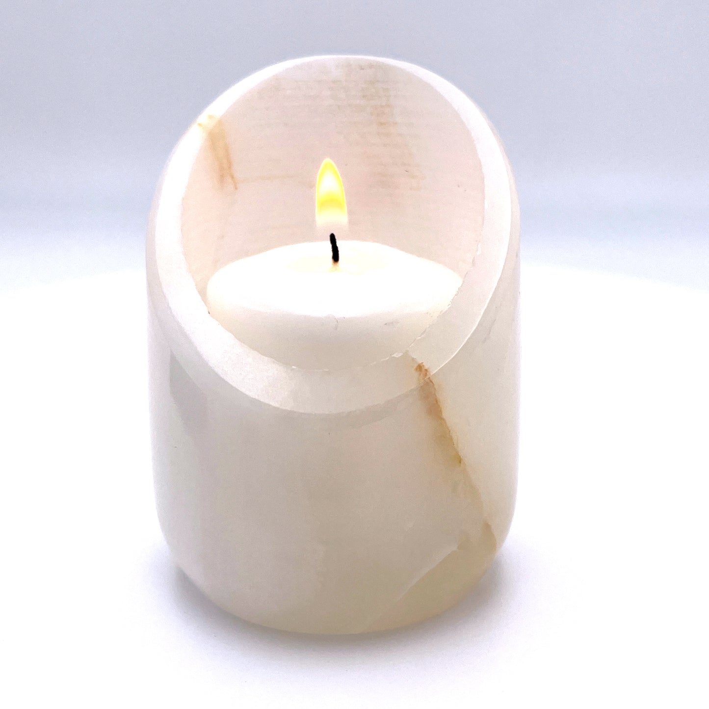 Slanted TeaLight Candle Holder in Marble and Onyx - 2" x 2"