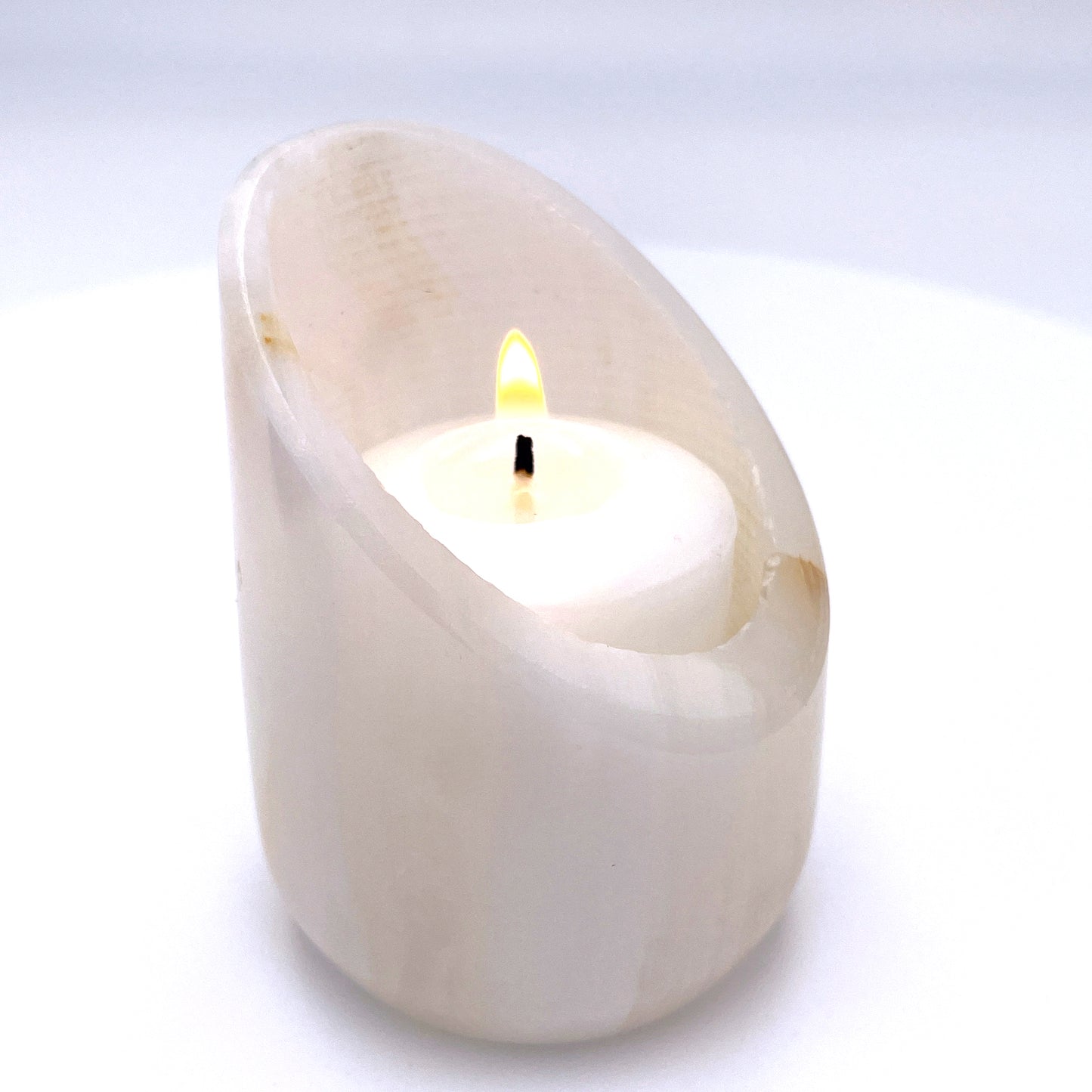 Slanted TeaLight Candle Holder in Marble and Onyx - 2" x 2"