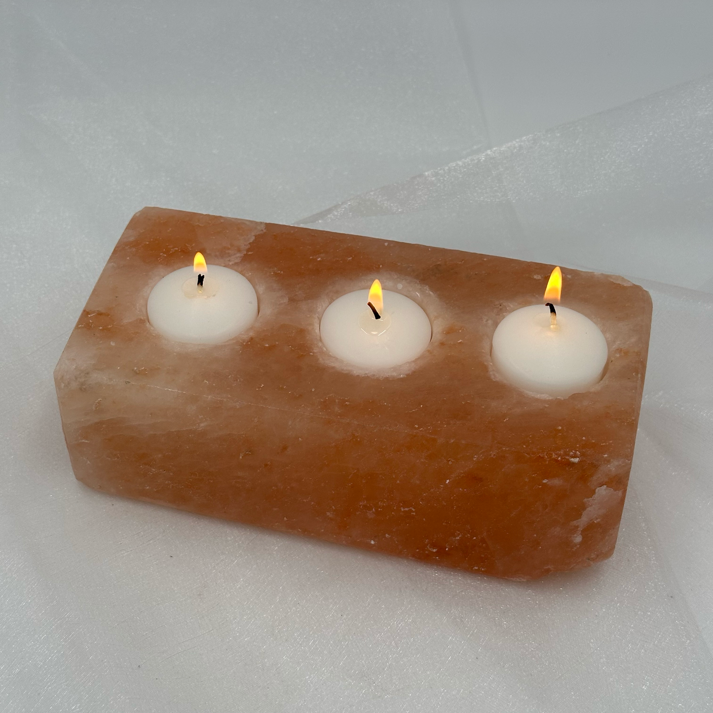 Himalayan Salt Brick, Polished 3-Hole Votive Candle Holder