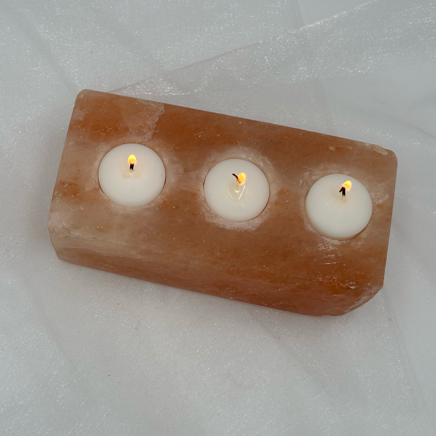 Himalayan Salt Brick, Polished 3-Hole Votive Candle Holder