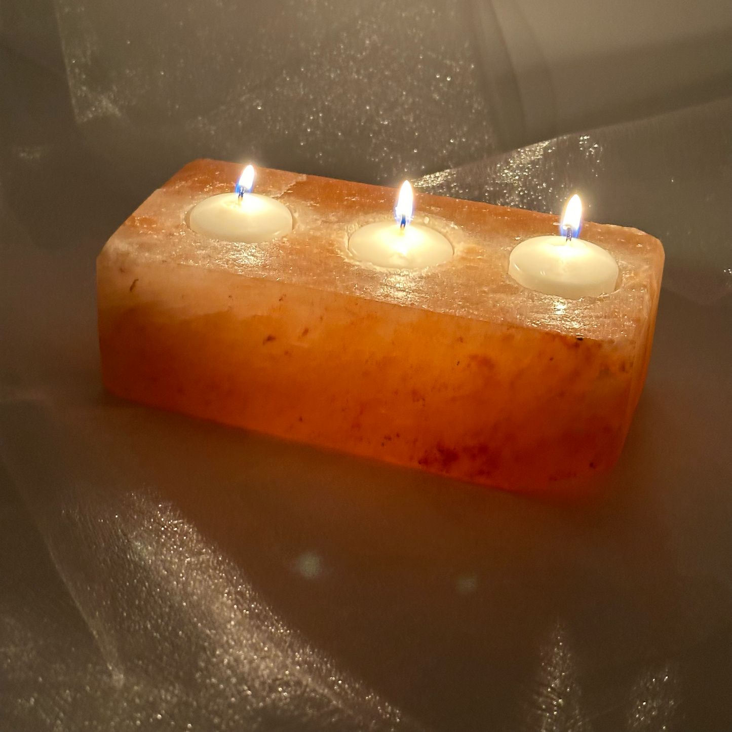 Himalayan Salt Brick, Polished 3-Hole Votive Candle Holder