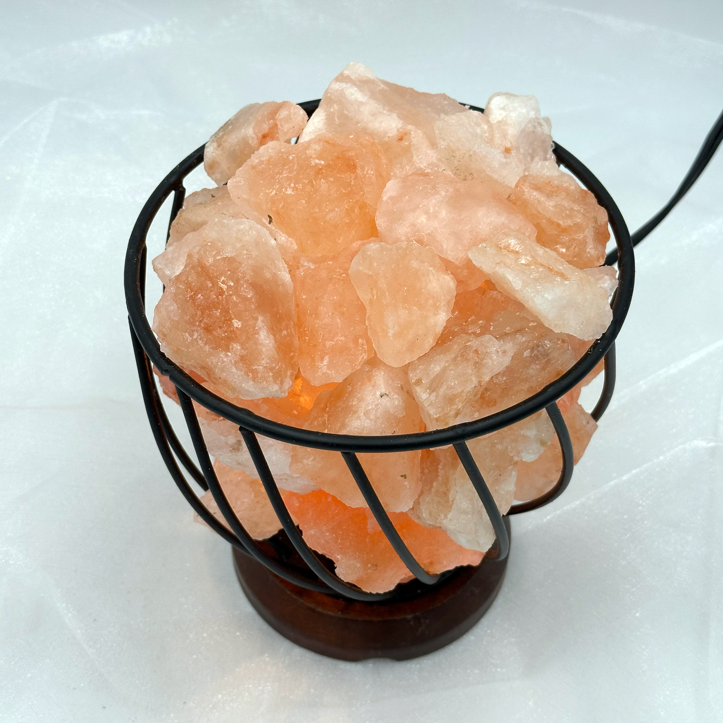 Himalayan Salt Crystal Lamp Basket - Wooden Base