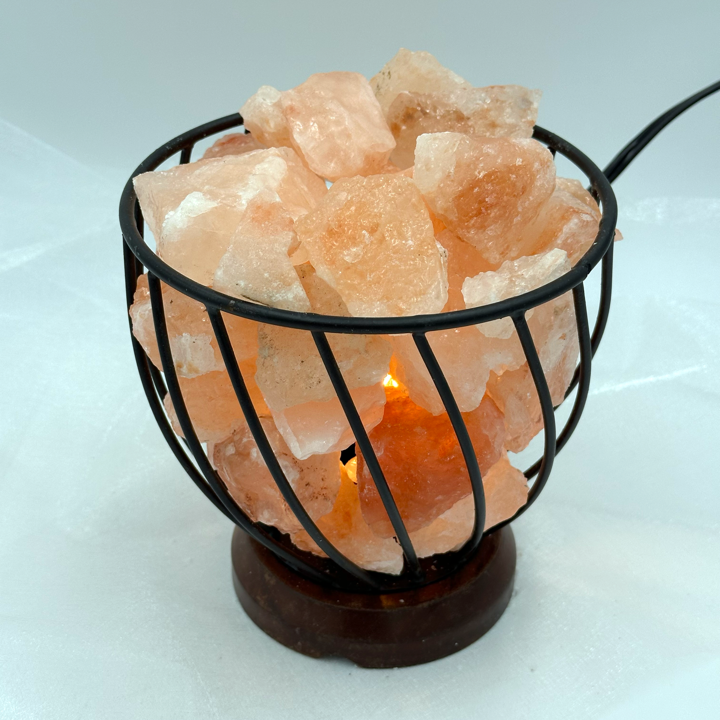 Himalayan Salt Crystal Lamp Basket - Wooden Base