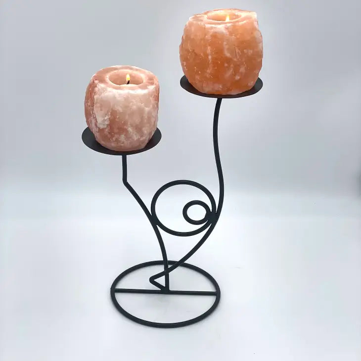 Natural Salt Votive Candle Holders with Double Stand