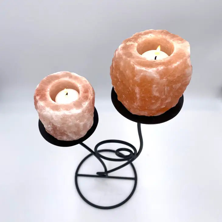 Natural Salt Votive Candle Holders with Double Stand
