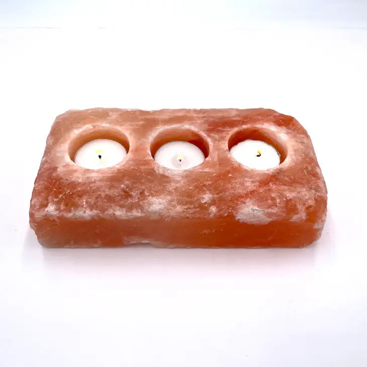 Himalayan Salt Brick, Natural 3-Hole Votive or TeaLight Holder