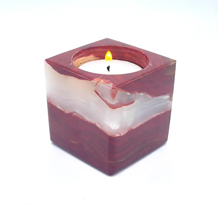 Cube TeaLight Candle Holder in Marble and Onyx