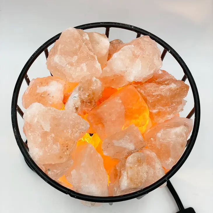 Natural Salt Crystal Lamp - Metal Basket with round base