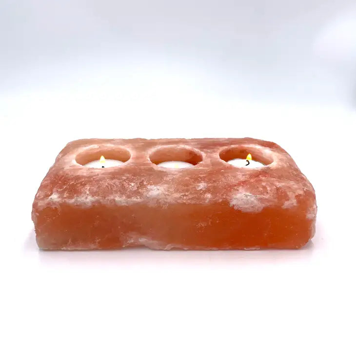 Himalayan Salt Brick, Natural 3-Hole Votive or TeaLight Holder