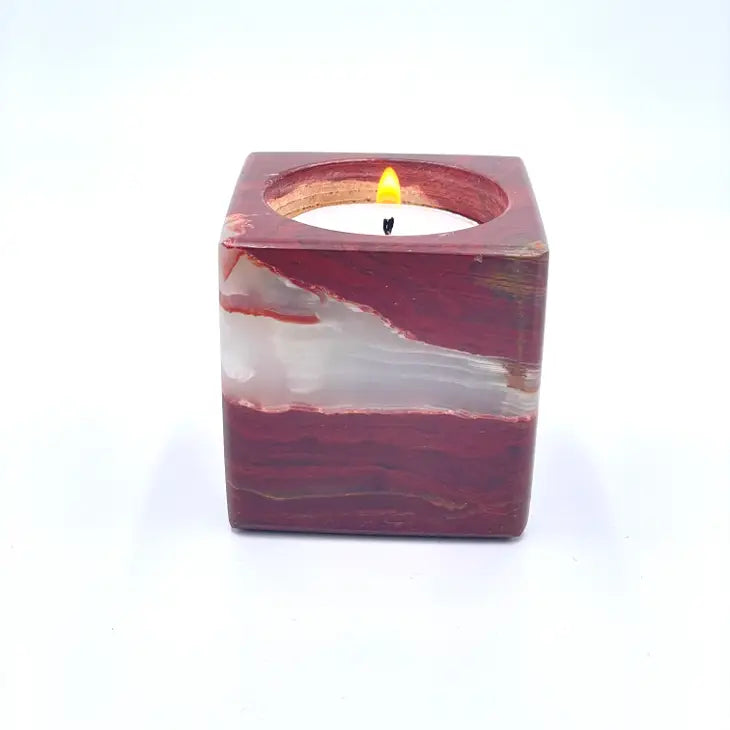 Cube TeaLight Candle Holder in Marble and Onyx
