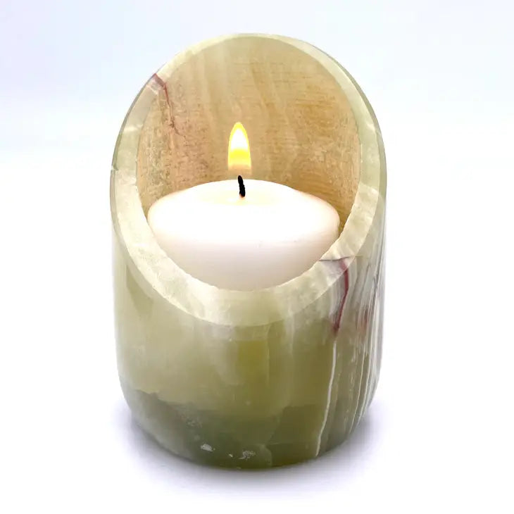 Slanted TeaLight Candle Holder in Marble and Onyx - 2" x 2"
