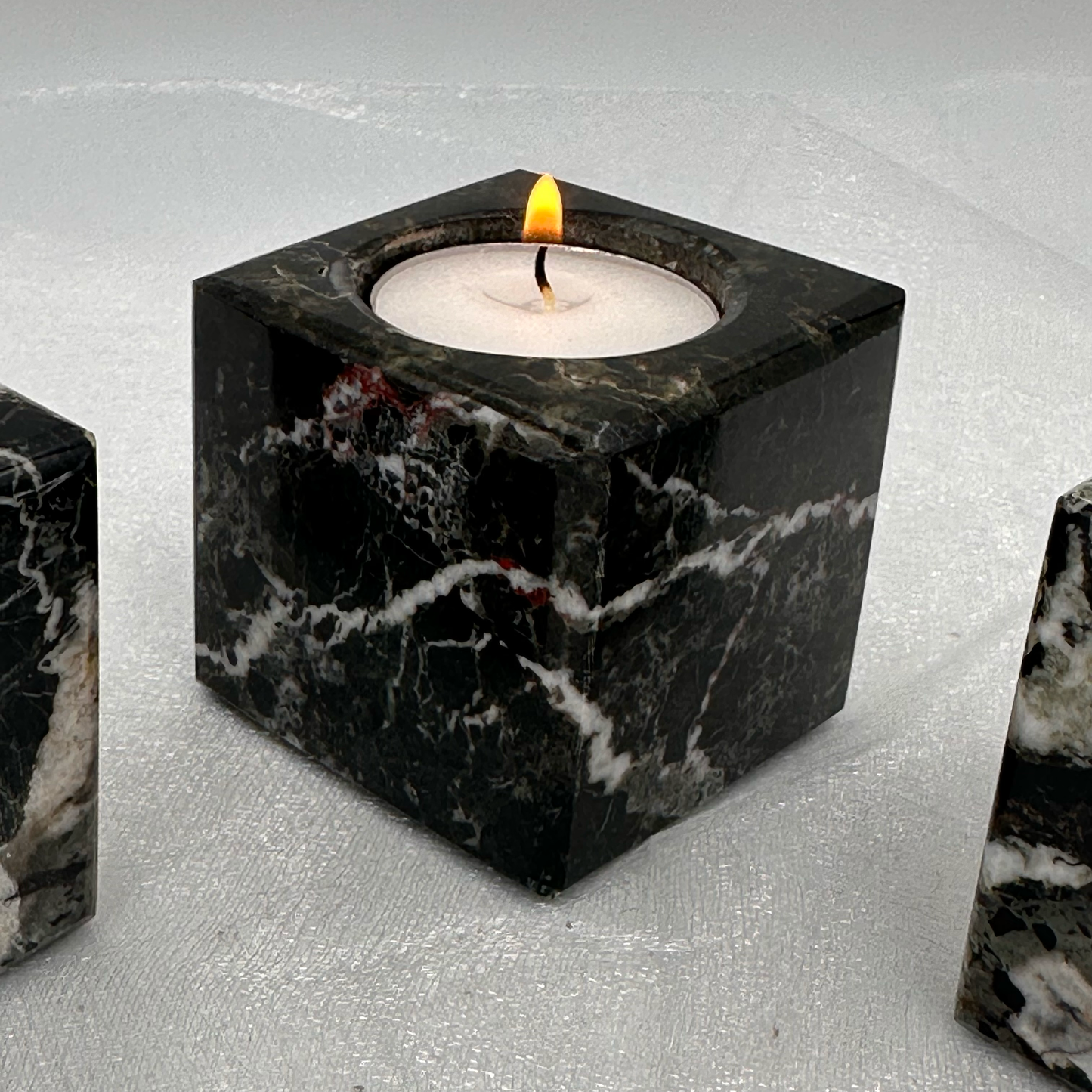 Cube TeaLight Candle Holder in Marble and Onyx