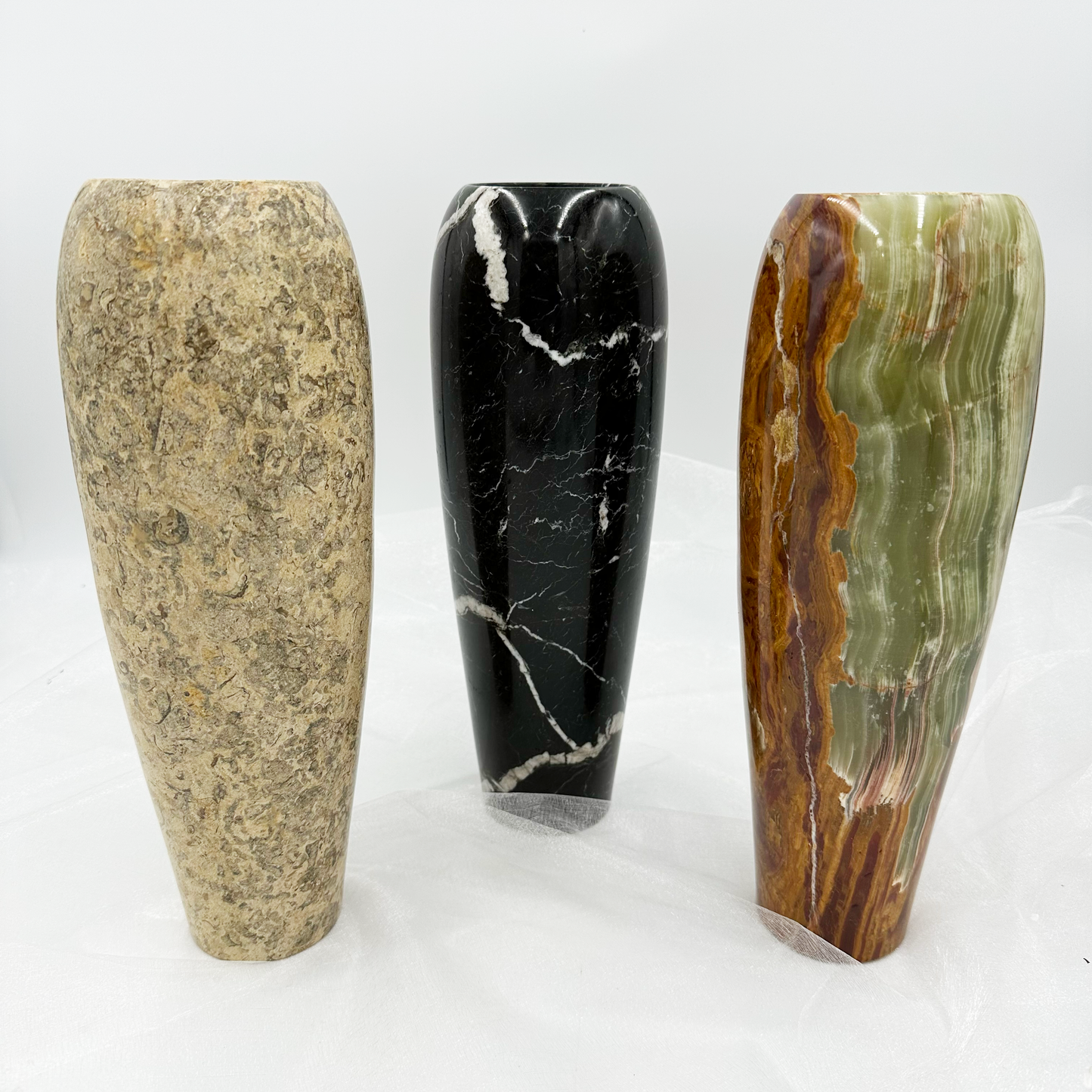 12" Sculpted Vase in Marble & Onyx