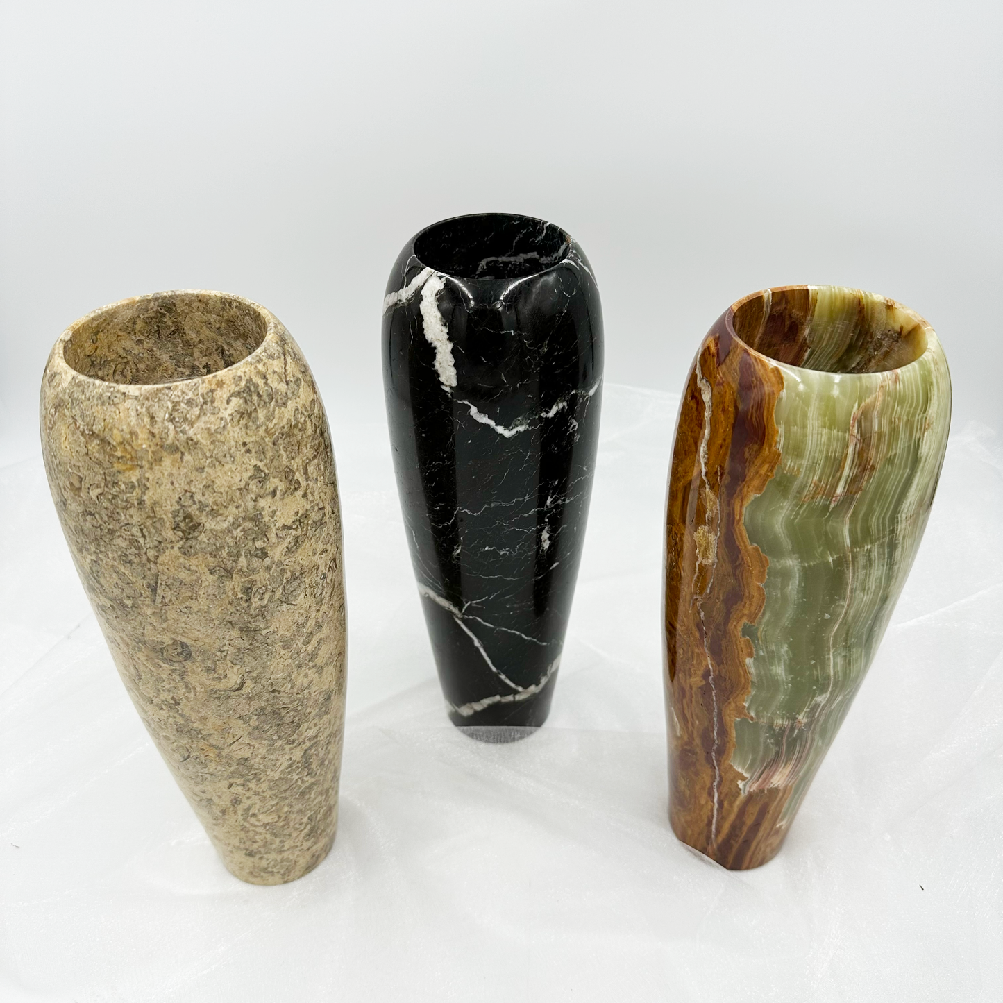 12" Sculpted Vase in Marble & Onyx