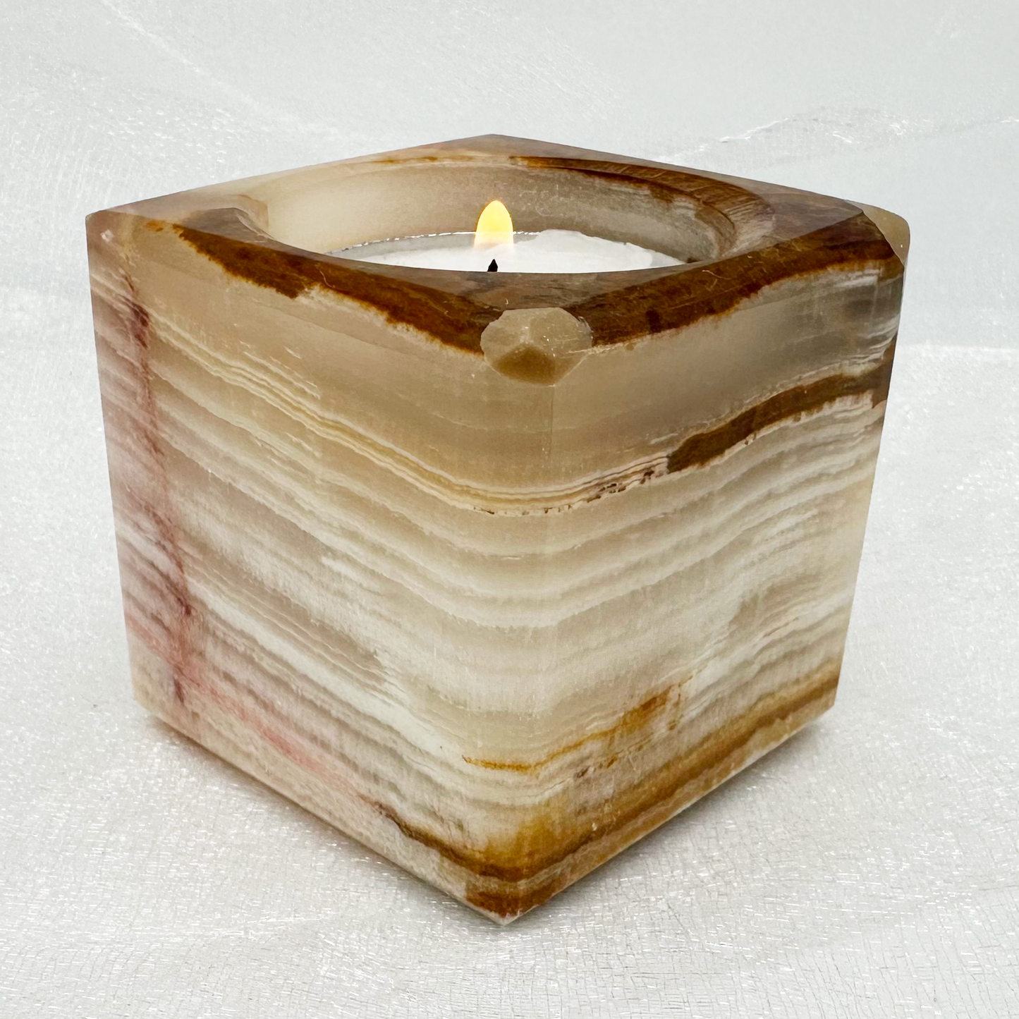 Cube TeaLight Candle Holder in Marble and Onyx