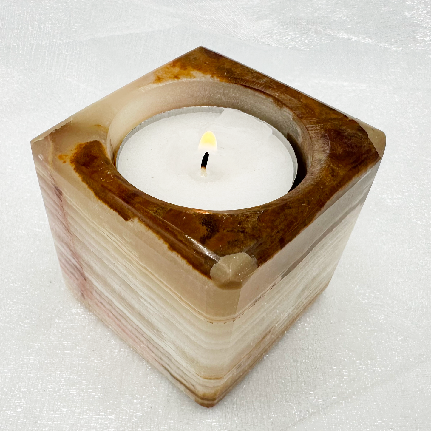 Cube TeaLight Candle Holder in Marble and Onyx