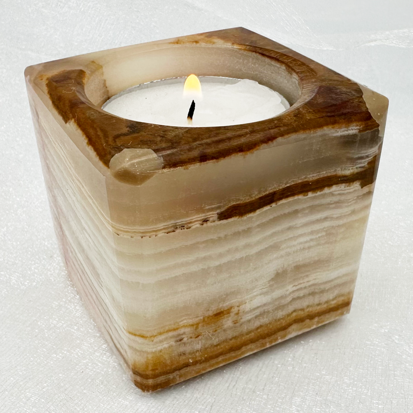Cube TeaLight Candle Holder in Marble and Onyx