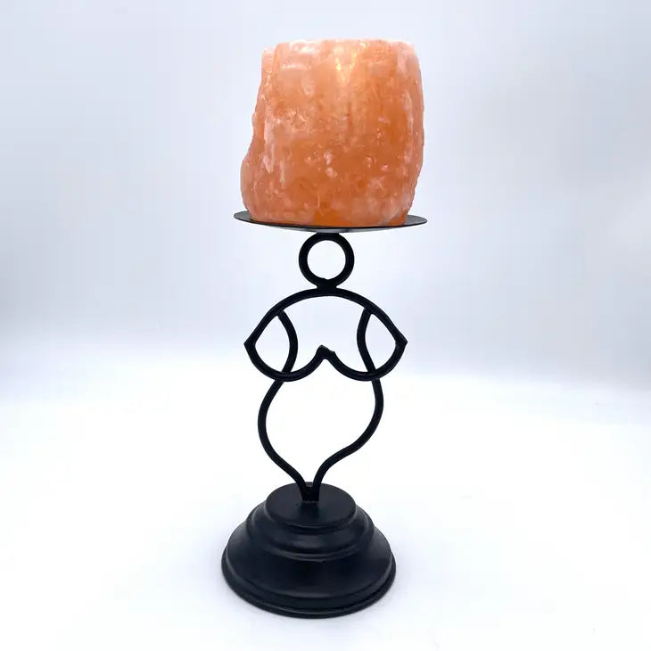 Natural Salt Votive Candle Holder with Woman Stand