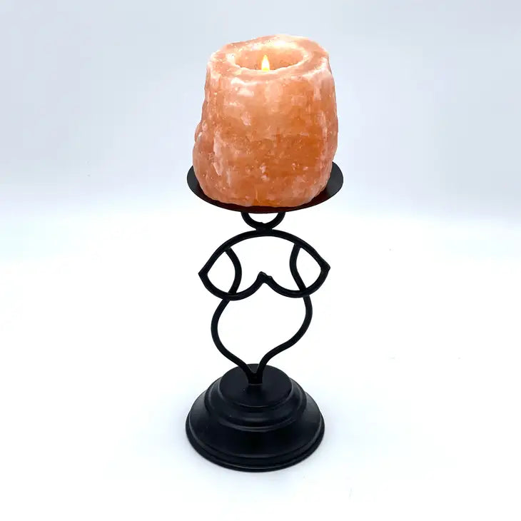 Natural Salt Votive Candle Holder with Woman Stand