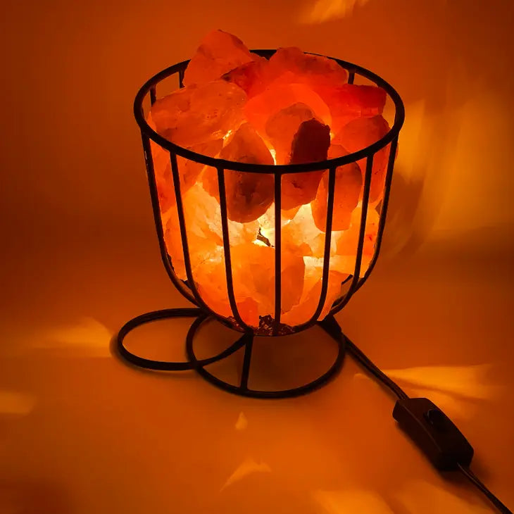 Natural Salt Crystal Lamp - Metal Basket with round base