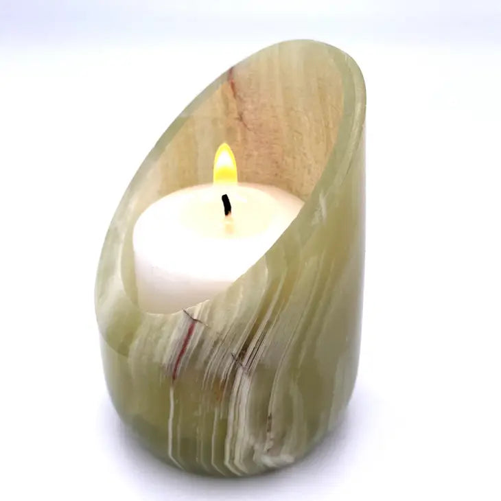 Slanted TeaLight Candle Holder in Marble and Onyx - 2" x 2"