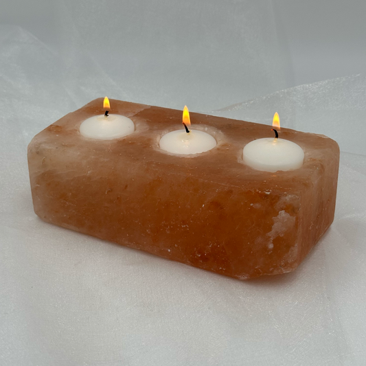 Himalayan Salt Brick, Polished 3-Hole Votive Candle Holder