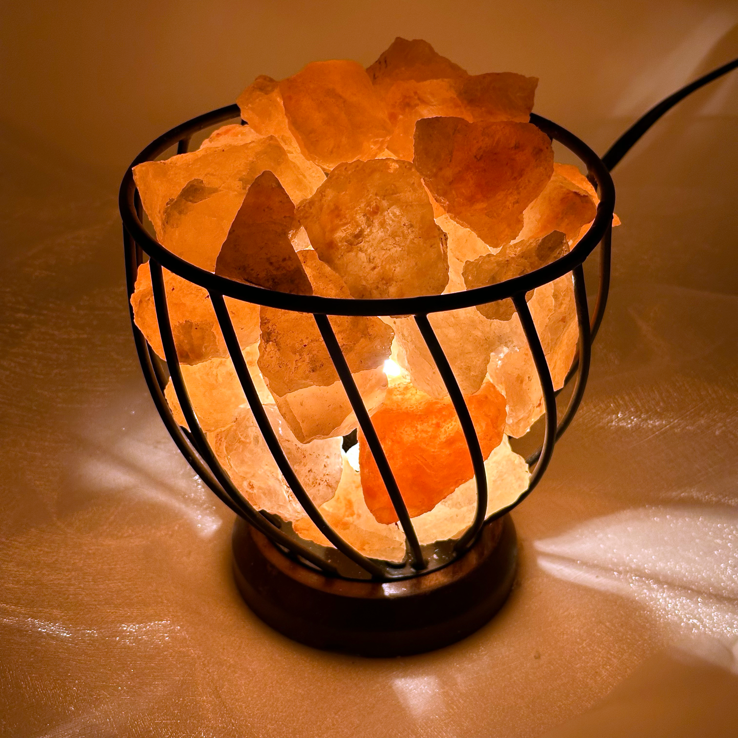 Himalayan Salt Crystal Lamp Basket - Wooden Base
