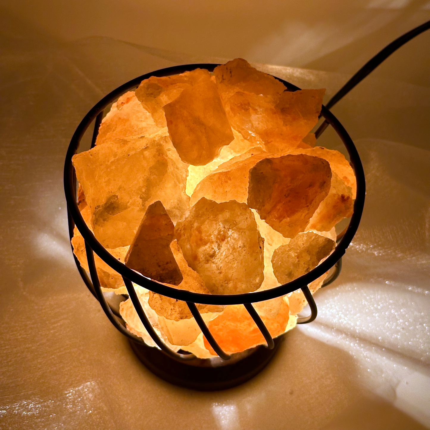 Himalayan Salt Crystal Lamp Basket - Wooden Base