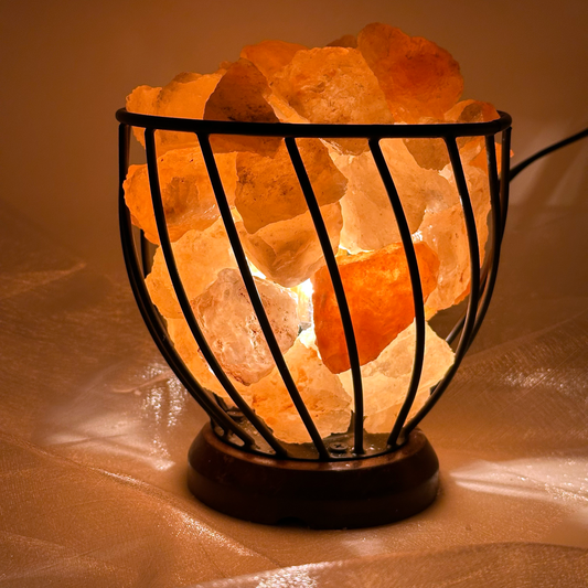 Himalayan Salt Crystal Lamp Basket - Wooden Base