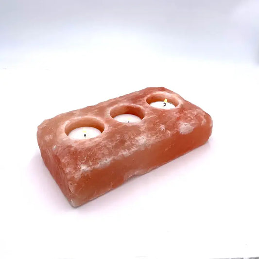 Himalayan Salt Brick, Natural 3-Hole Votive or TeaLight Holder