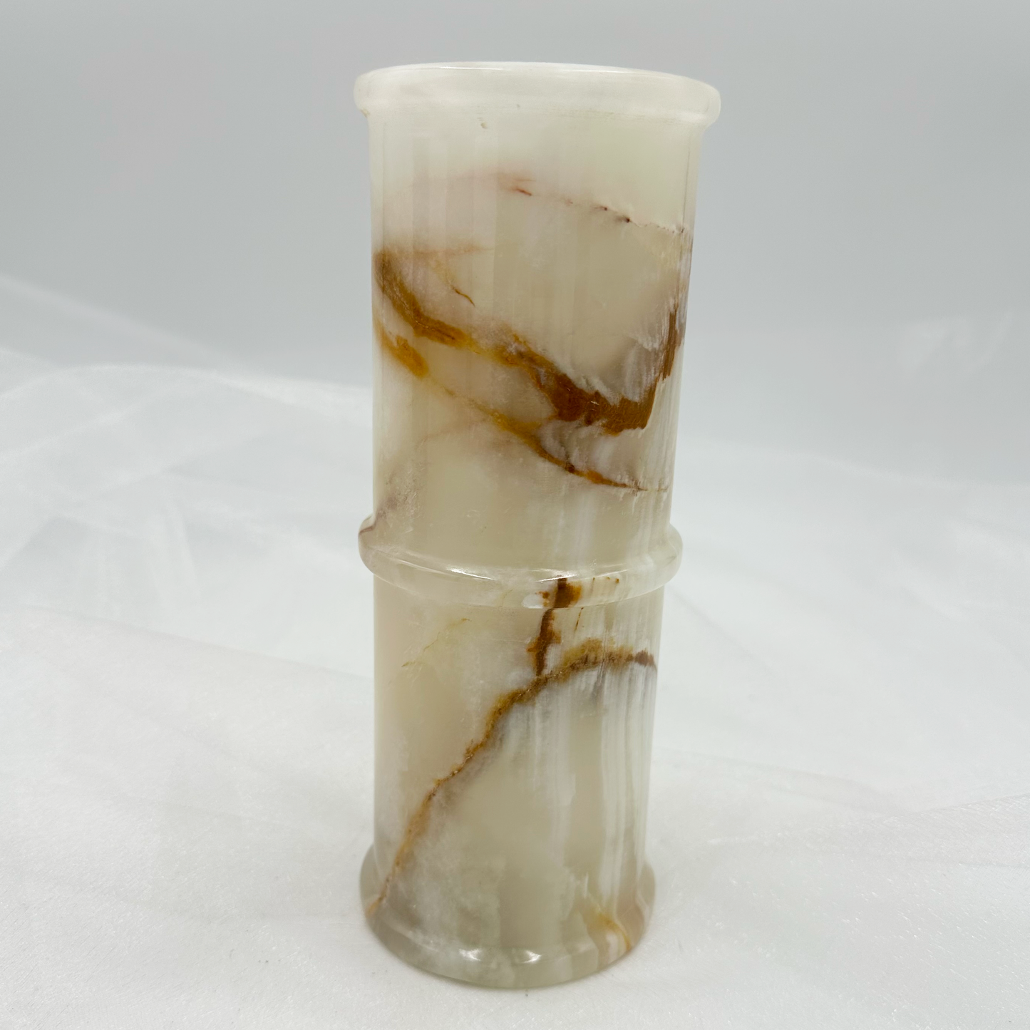 8" Cylindrical Vase in Marble & Onyx