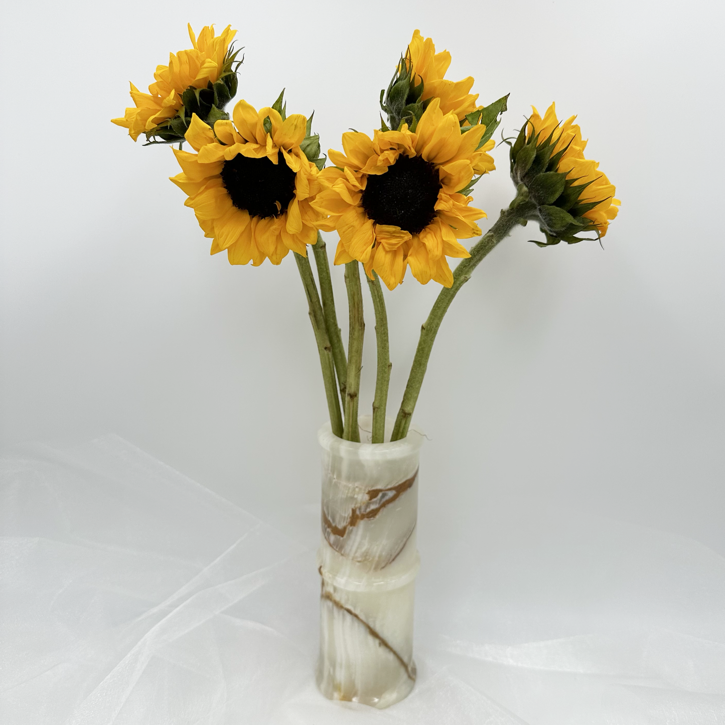 8" Cylindrical Vase in Marble & Onyx